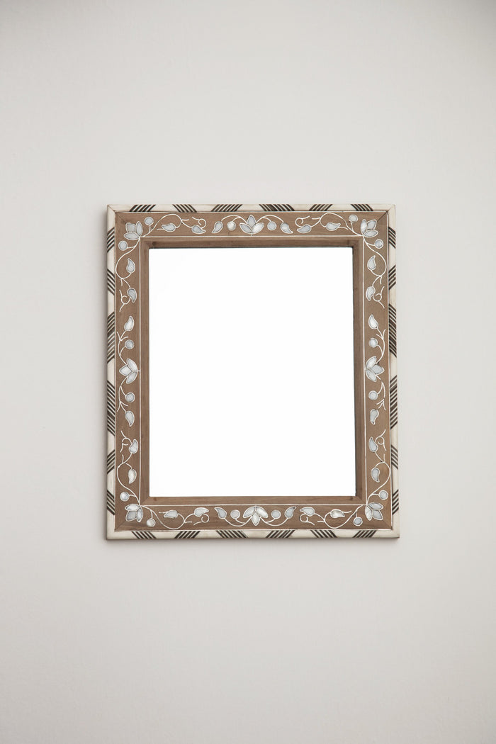 Flower Mother of Pearl Mirror With Bone