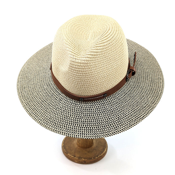 Folding Panama Style Travel Sun Hat - Mottled/Natural with Belt (59cm)