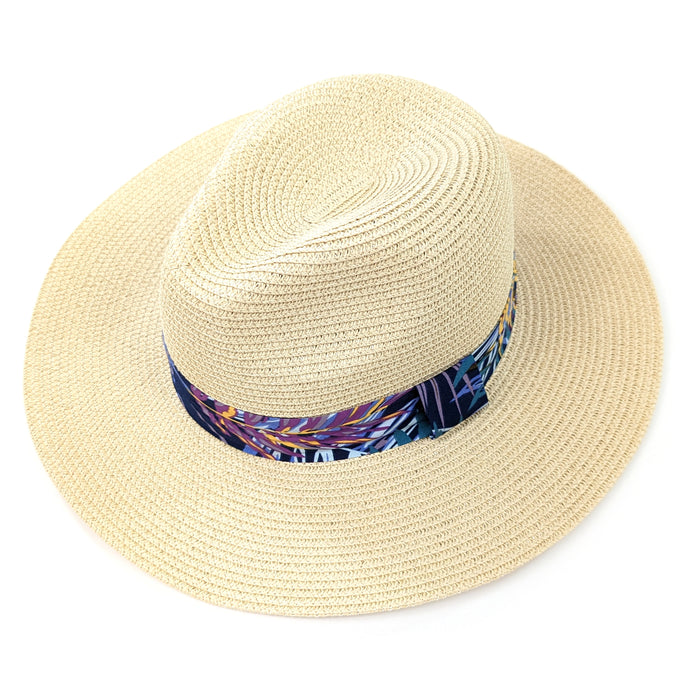Folding Travel Panama Sun Hat with a Tropical Ribbon (57cm)