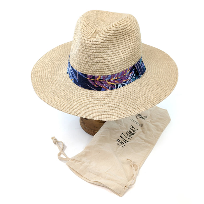Folding Travel Panama Sun Hat with a Tropical Ribbon (57cm)