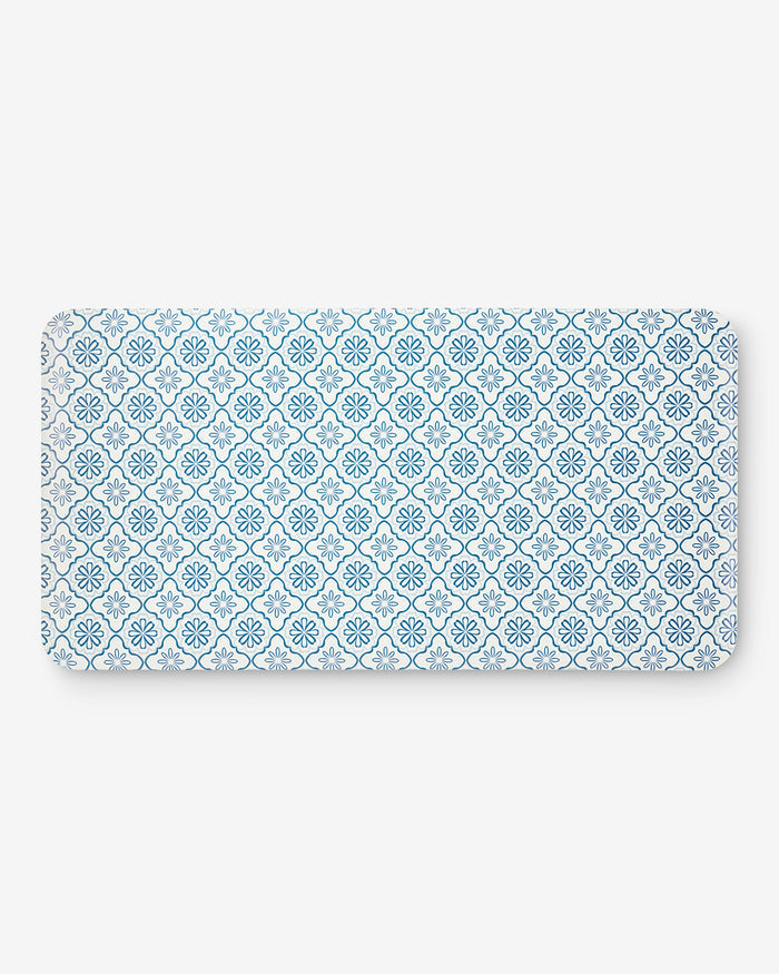 Geometric Floral Kitchen Mat in Blue