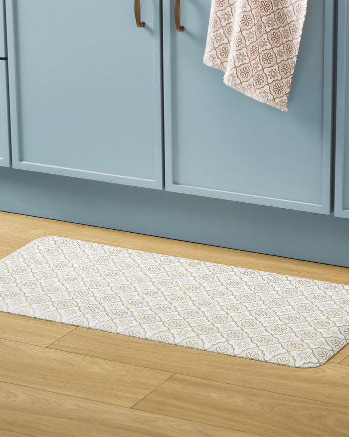 Geometric Floral Kitchen Mat in Natural