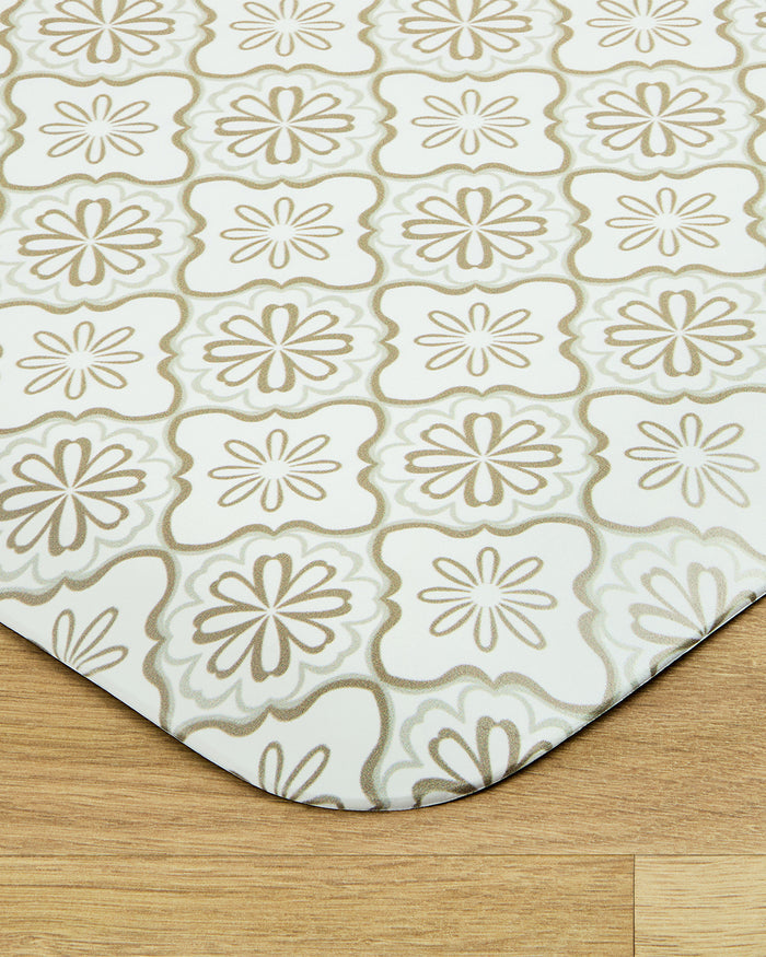 Geometric Floral Kitchen Mat in Natural