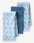 Geometric Floral Kitchen Towel Set in Blue