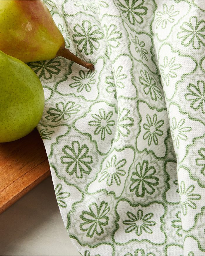 Geometric Floral Kitchen Towel Set in Seafoam