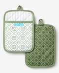 Geometric Floral Pot Holder Set in Seafoam