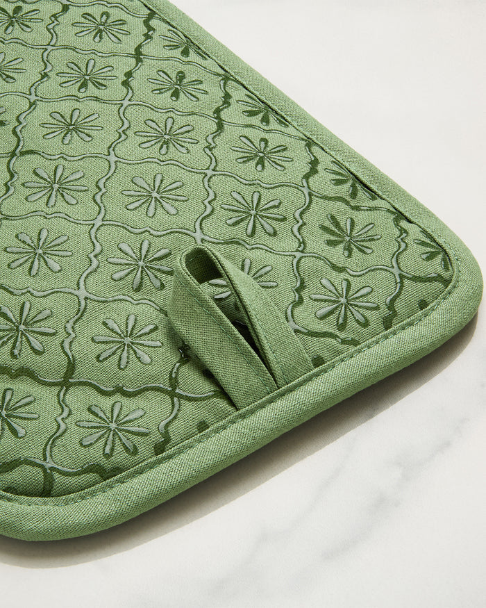 Geometric Floral Pot Holder Set in Seafoam