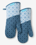 Geometric Floral Silicone Oven Mitt Set in Blue