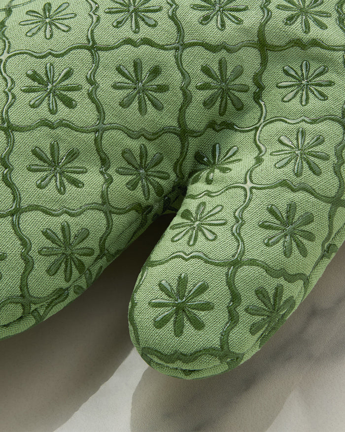 Geometric Floral Silicone Oven Mitt Set in Seafoam