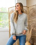 Gianna Striped Drop Shoulder Top - Heather Gray Lovely Melody