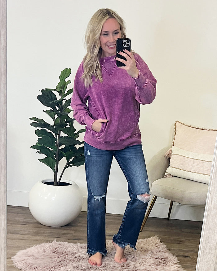 Girlfriend Crewneck Sweatshirt - Ash Light Plum  Zenana