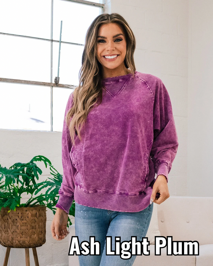 Girlfriend Crewneck Sweatshirt - Ash Light Plum Zenana Small