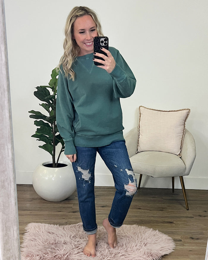 Girlfriend Crewneck Sweatshirt - Hunter Green  Zenana
