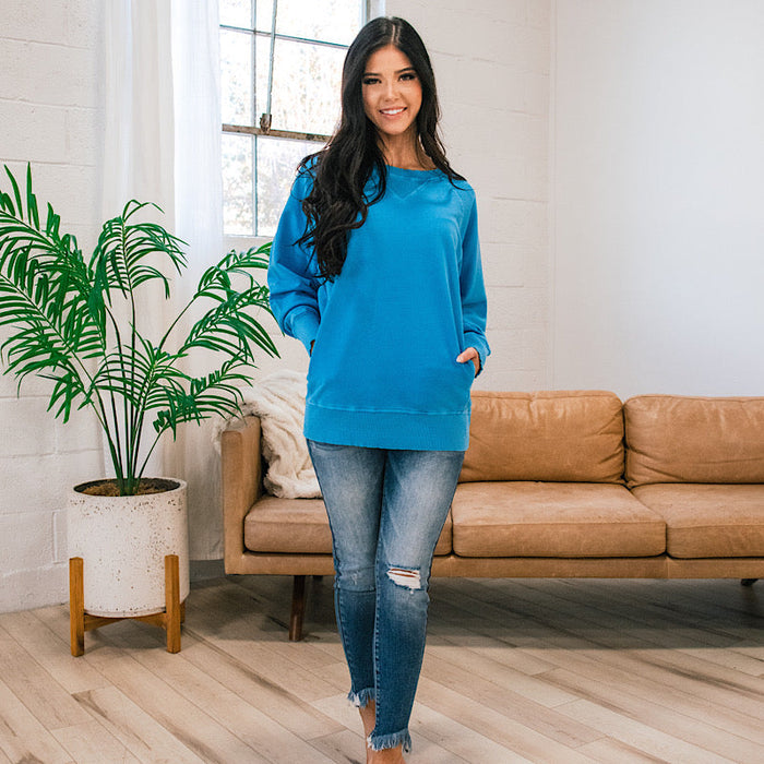 Girlfriend Crewneck Sweatshirt - Ocean Blue SALE Zenana