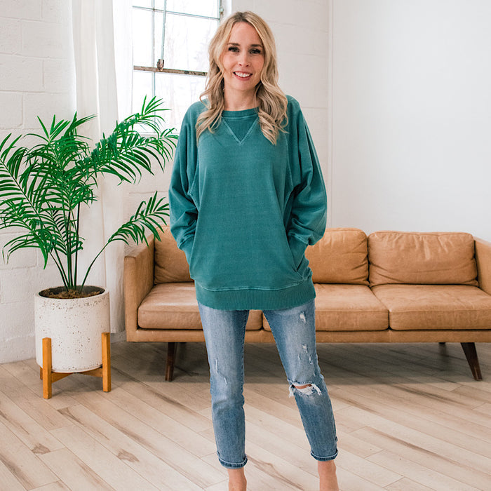 Girlfriend Crewneck Sweatshirt - Teal  Zenana
