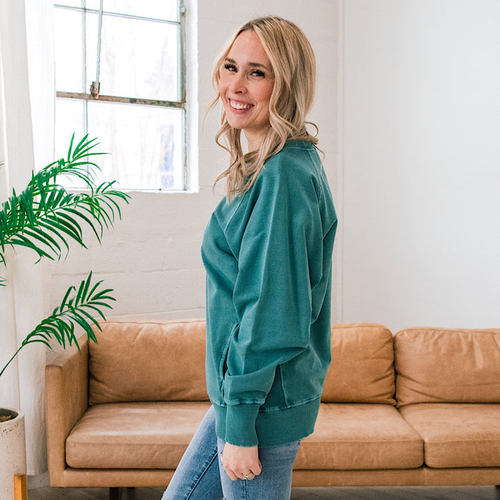 Girlfriend Crewneck Sweatshirt - Teal  Zenana