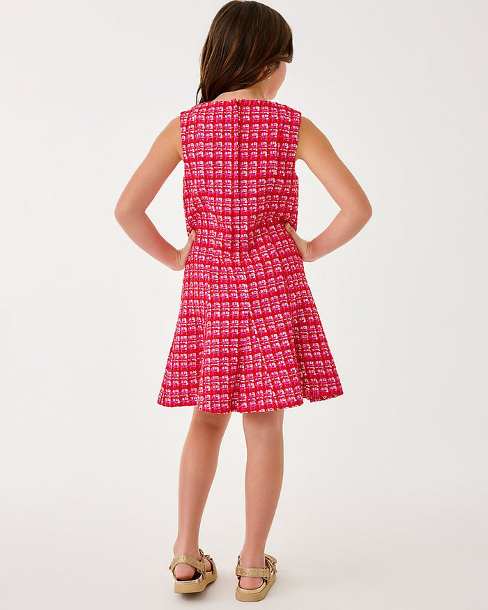 Girls Mini Enya Dress - Cranberry Red Fiesta Boucle