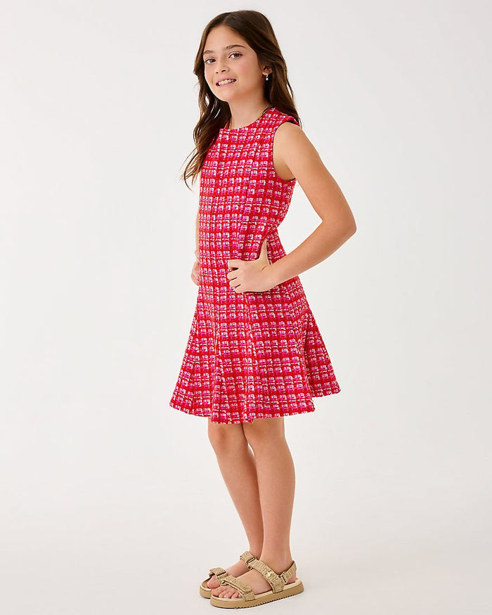 Girls Mini Enya Dress - Cranberry Red Fiesta Boucle