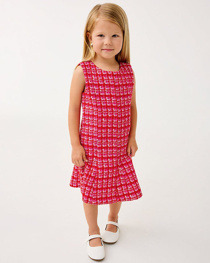 Girls Mini Enya Dress - Cranberry Red Fiesta Boucle