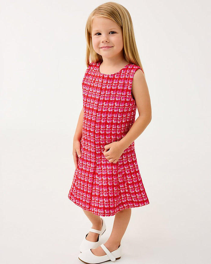 Girls Mini Enya Dress - Cranberry Red Fiesta Boucle