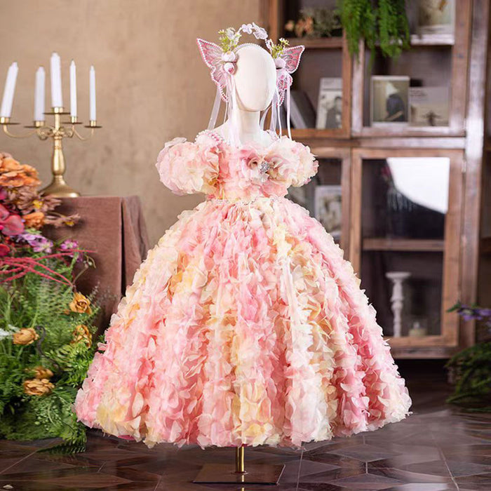 Gorgeous Flower-adorned Flower Girl Dress With Headdress Green J289