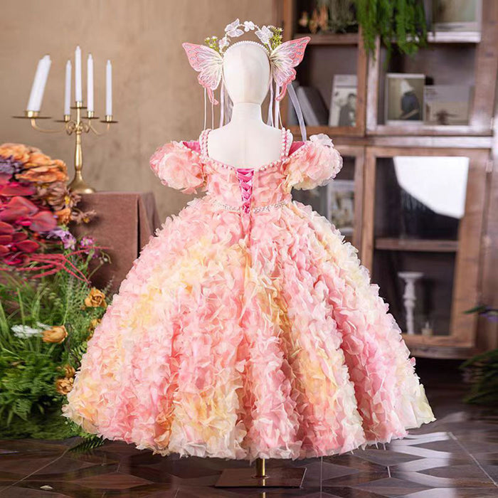 Gorgeous Flower-adorned Flower Girl Dress With Headdress Green J289