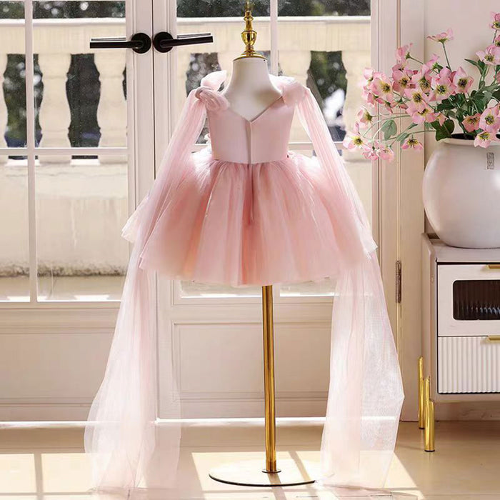 Gorgeous V-Neck Applique Cap-Sleeve Flower Girl Dress Pink J535
