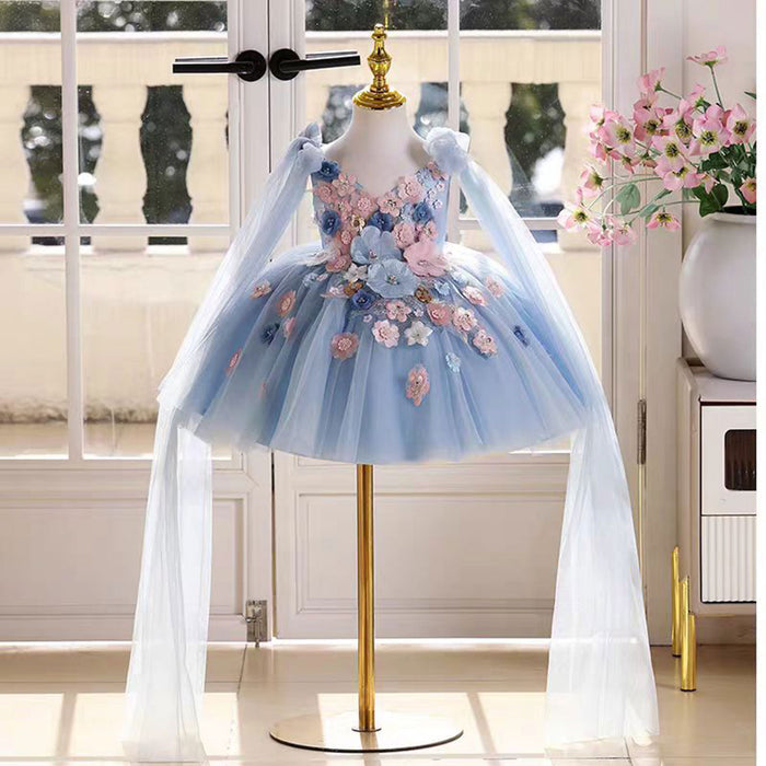 Gorgeous V-Neck Applique Cap-Sleeve Flower Girl Dress Pink J535