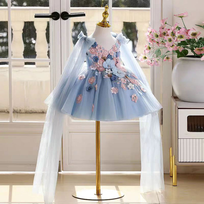 Gorgeous V-Neck Applique Cap-Sleeve Flower Girl Dress Pink J535
