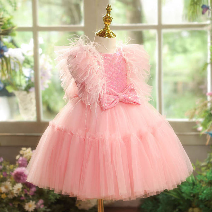Graceful Tulle Girl Dress With Bow Sleeveless Pink J826