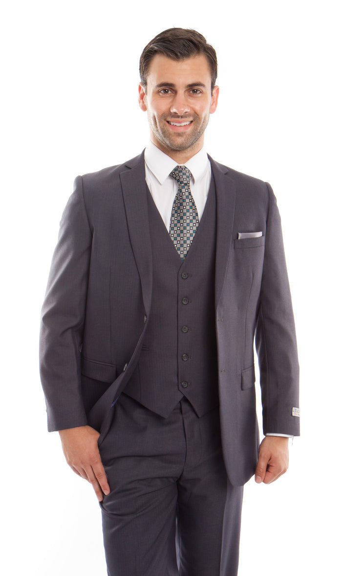 Gray 3-PC Slim Fit Stretch Suits For Men - Giorgio's Menswear