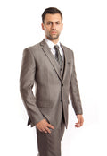 Gray Solid Shiny Sharkskin 3-PC Regular Modern Fit Suits For Men - Giorgio's Menswear