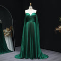 Green Off Shoulder Pleats Long Sleeve Evening Dress SF210