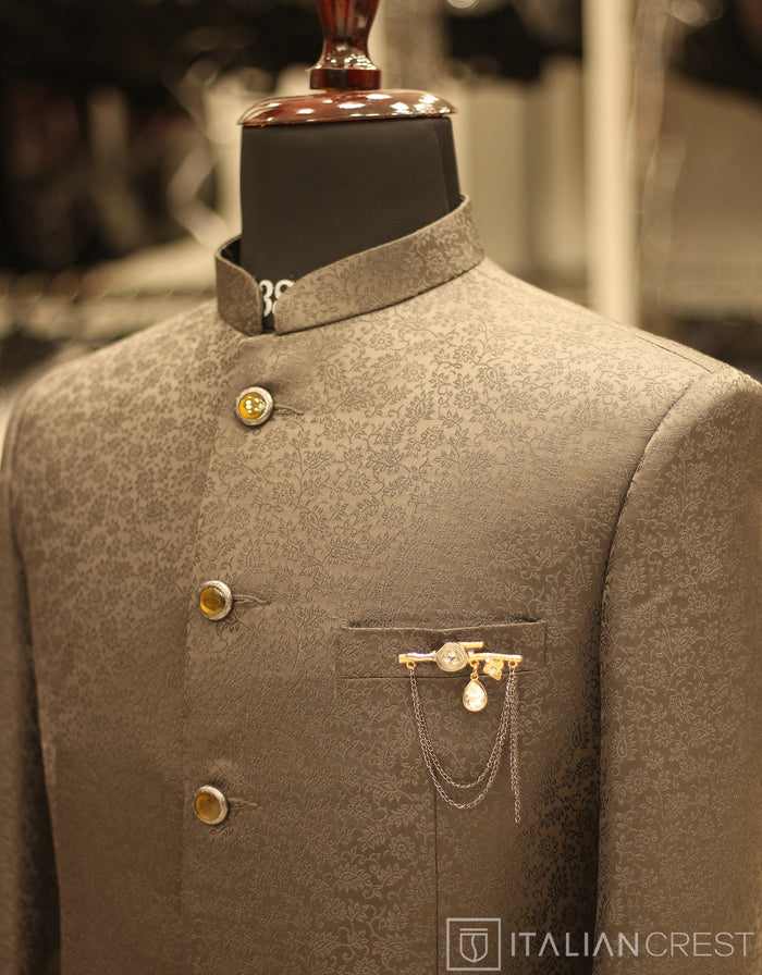 Grey Jacquard Jodhpuri Suit