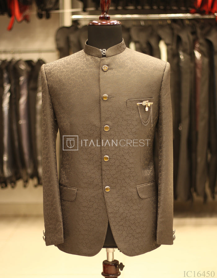 Grey Jacquard Jodhpuri Suit