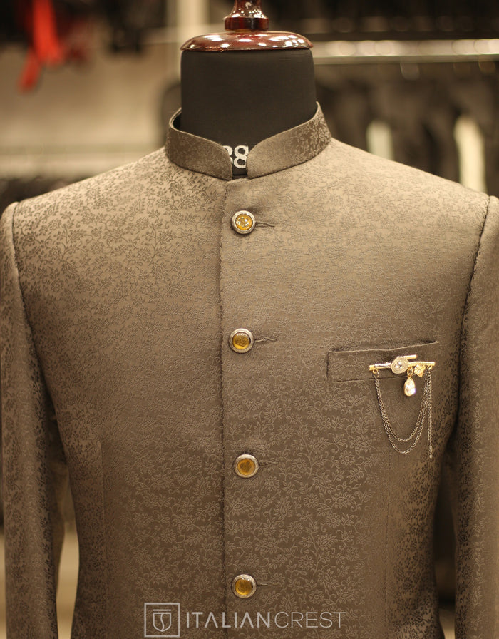 Grey Jacquard Jodhpuri Suit
