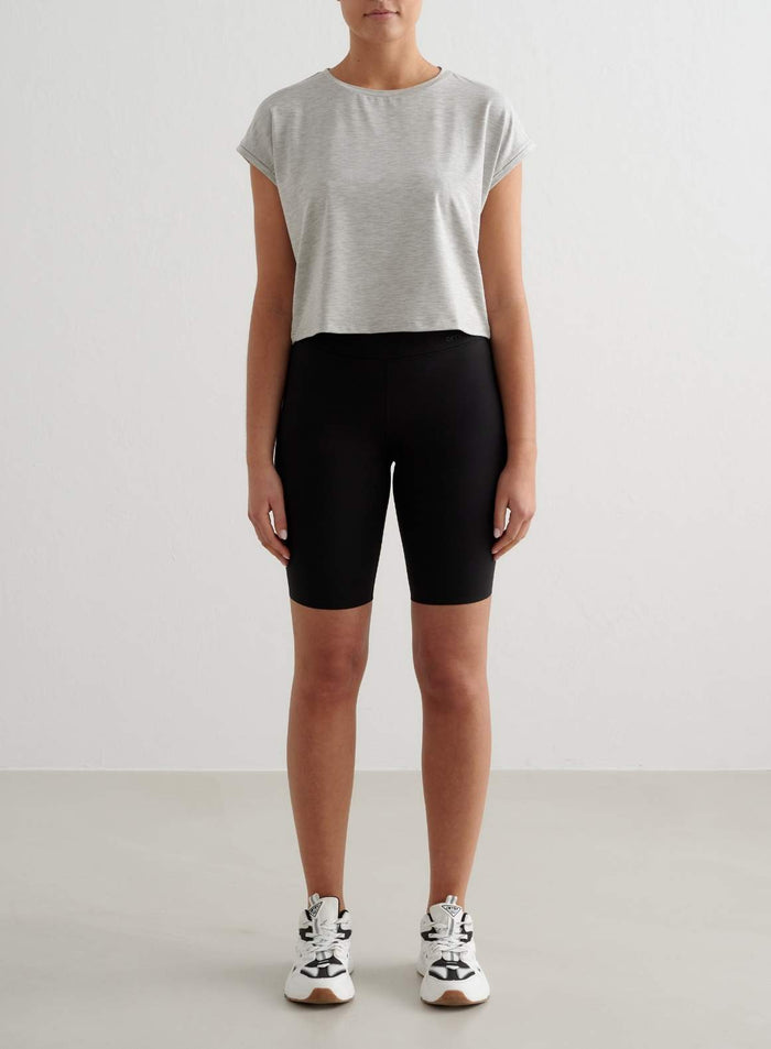 Grey Melange Soft Basic Roll Sleeve Top