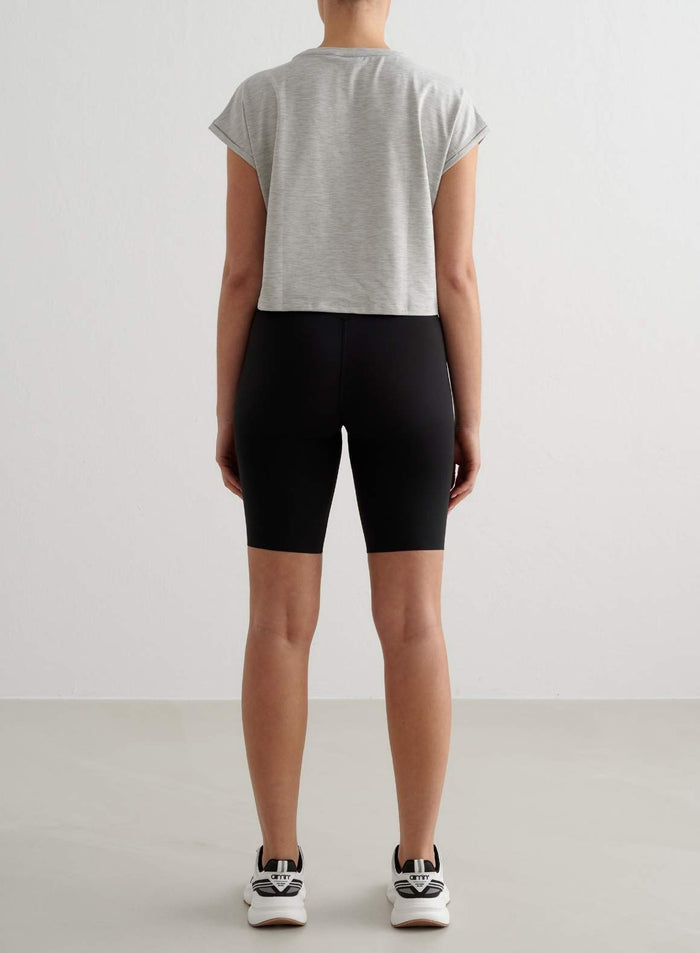 Grey Melange Soft Basic Roll Sleeve Top