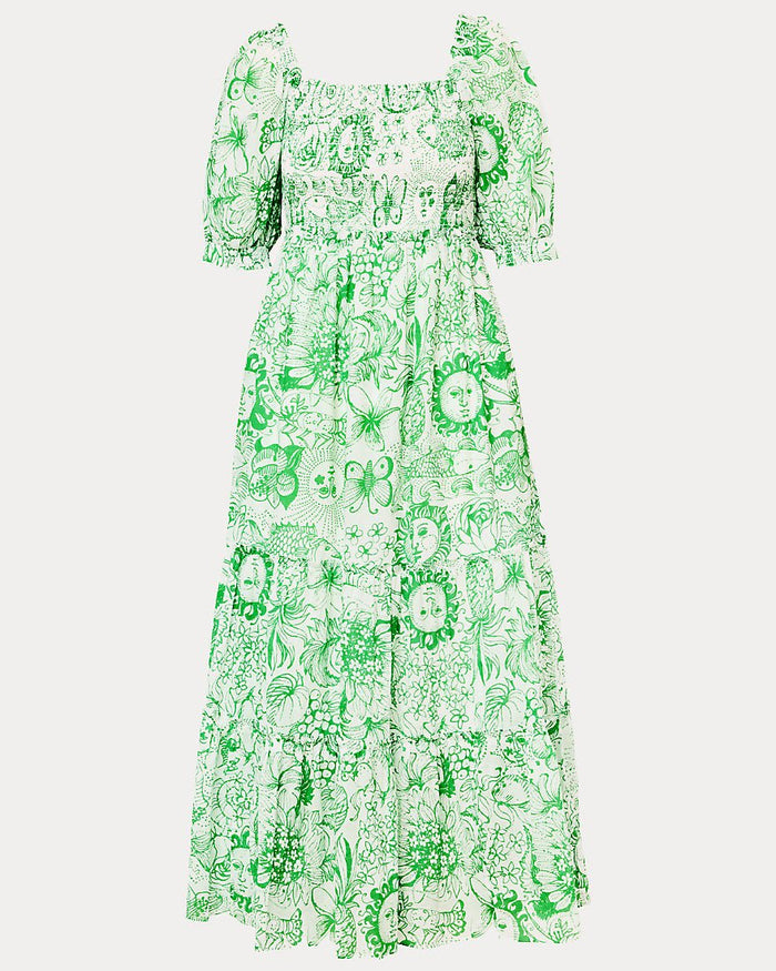 Lilly Pulitzer - Hadly Short Sleeve Smocked Maxi Dress - Putting Green Fleur De Lilly
