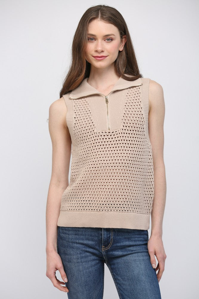 Half Zip Sleeveless Sweater