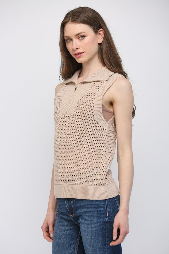 Half Zip Sleeveless Sweater