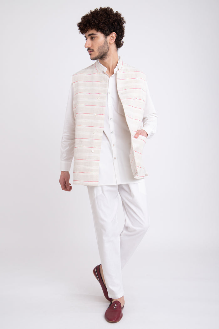 Hassan Linen Ecru Gilet