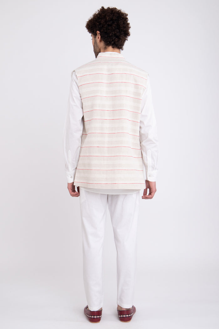Hassan Linen Ecru Gilet