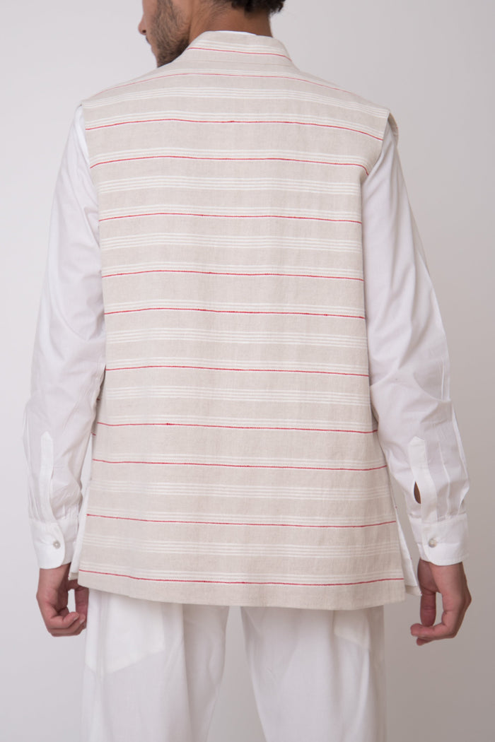 Hassan Linen Ecru Gilet