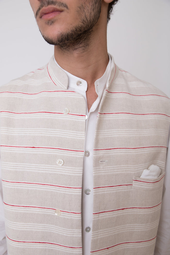 Hassan Linen Ecru Gilet