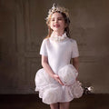 High Neck Crystal 3D Flowers Satin Flower Girl Dress J400