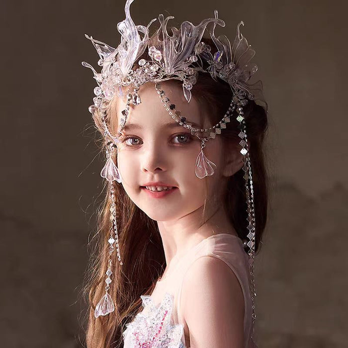 High Neck Crystal 3D Flowers Satin Flower Girl Dress J400