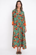 Hilal Silk Foliage Orange & Green Dress