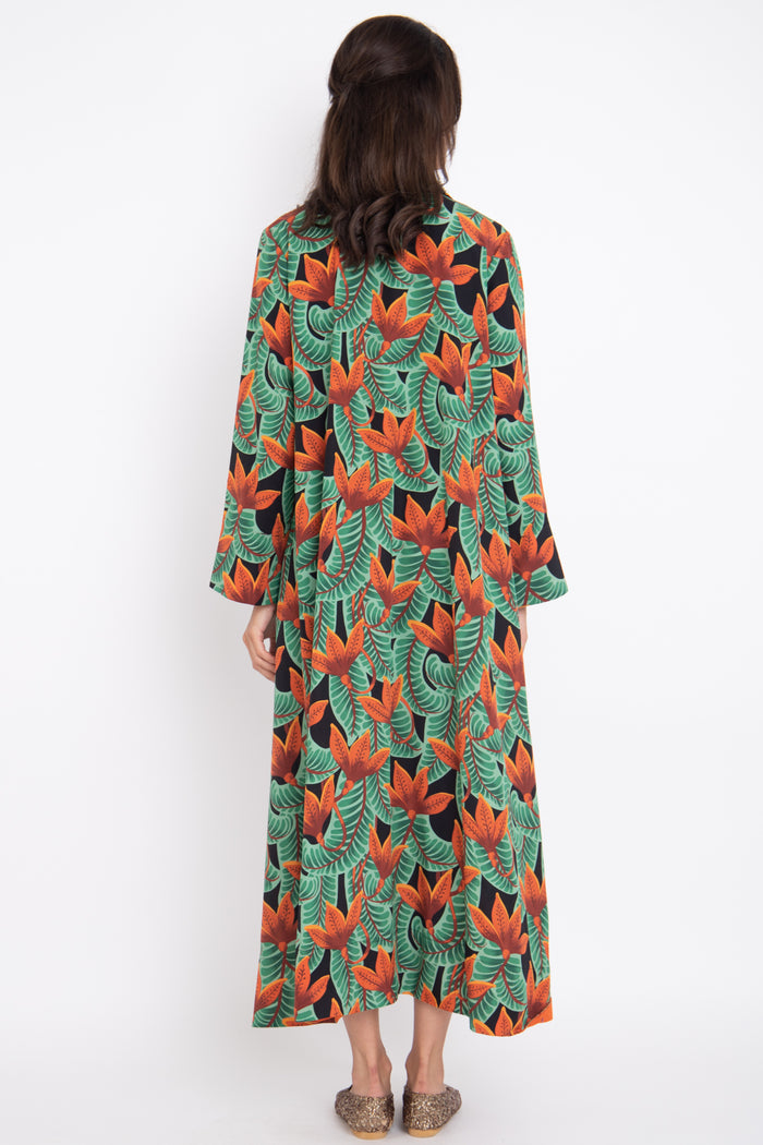 Hilal Silk Foliage Orange & Green Dress