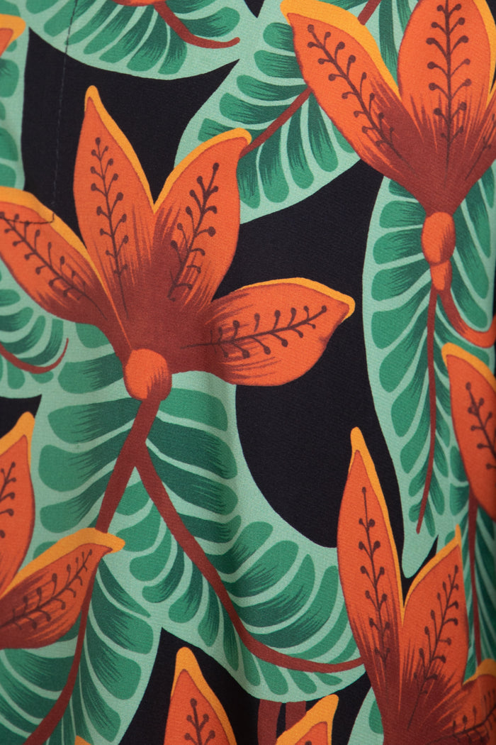 Hilal Silk Foliage Orange & Green Dress